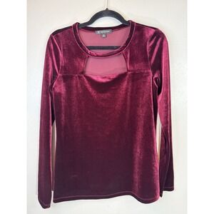 INC Maroon Velvet Open Neck Long Sleeved Blouse Size M